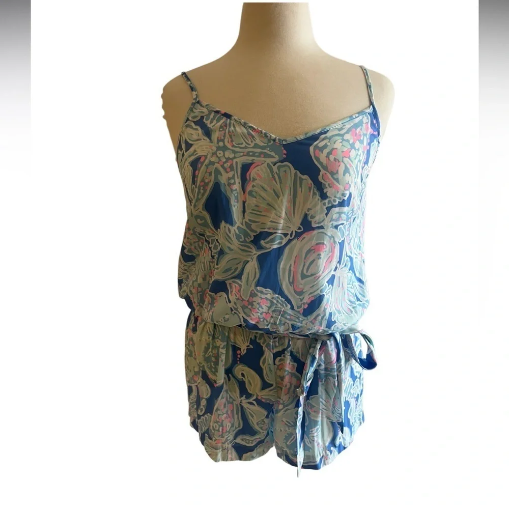 Lilly Pulitzer Deanna Short set Size Small- pink and blue beach(Romper)-Vacation